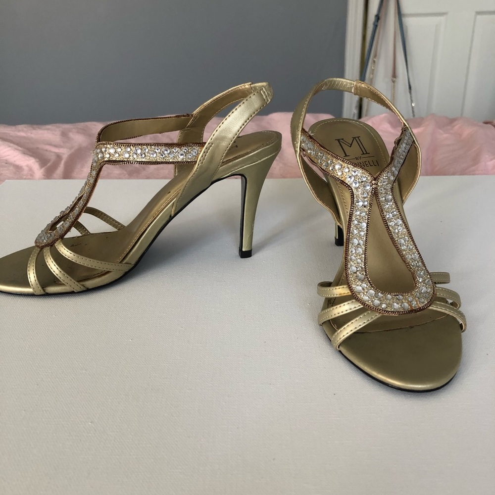 Gold rhinestone strappy heels